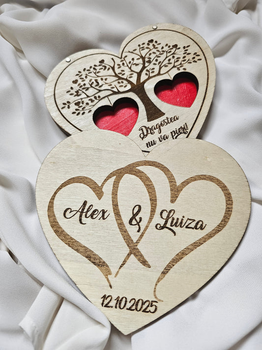 cutie nunta pentru verighete din lemn gravata Dragostea nu va pieri niciodata